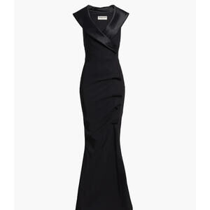 NEW, Chiara Boni La Petite Robe Fiy Satin Trim Mermaid Gown in Black 44 #LD193